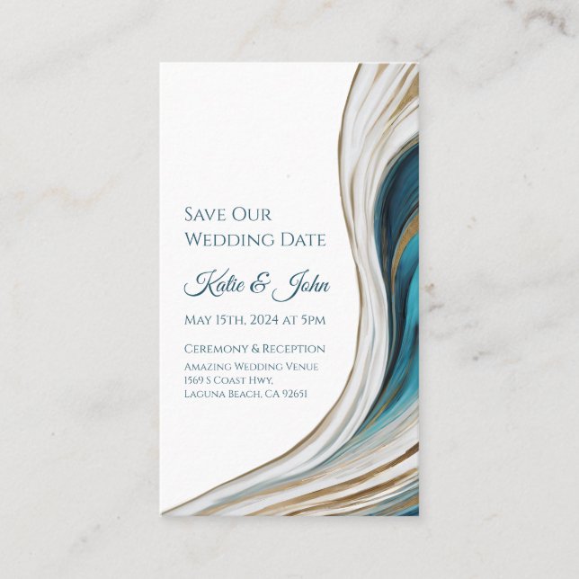 Wedding Save our Date- Modern Blue and Gold- Business Card (Front)