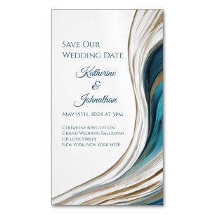 Wedding Save our Date- Modern Blue and Gold- Magnetic Business Card