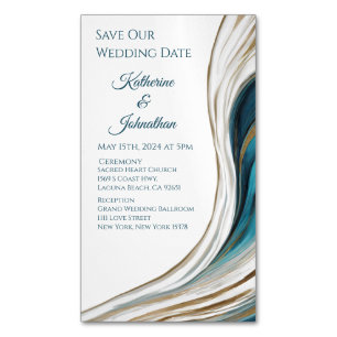 Wedding Save our Date- Modern Blue and Gold- Magnetic Business Card