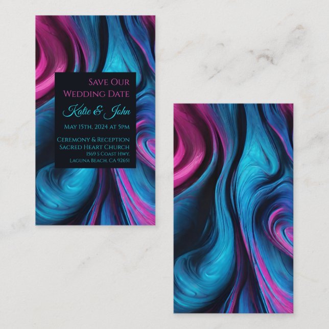 Wedding Save our Date- Modern Blue and Pink- Business Card (Front/Back)