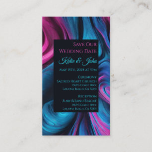 Wedding Save our Date- Modern Blue and Pink- Business Card