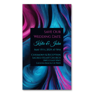Wedding Save our Date- Modern Blue and Pink- Magnetic Business Card