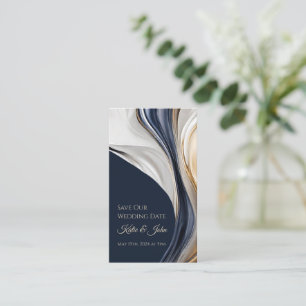 Wedding Save our Date- Modern Blue White and Gold- Business Card