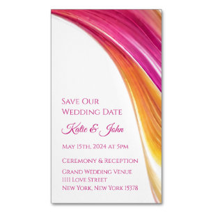 Wedding Save our Date- Modern-Pink Orange Yellow- Magnetic Business Card