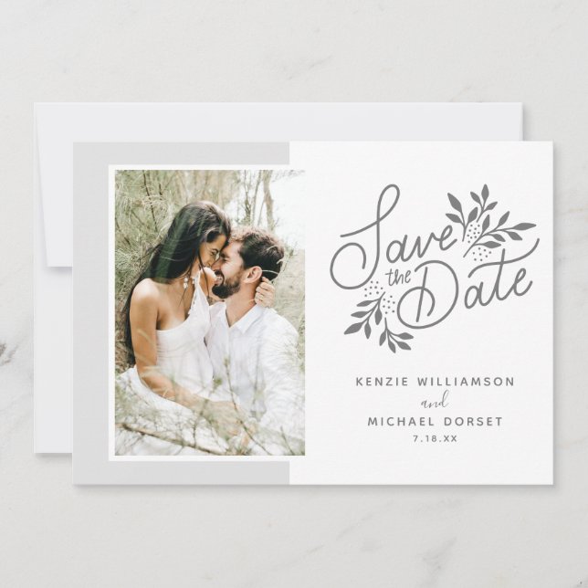 Wedding Save the Date 2 Photos Script Botanicals (Front)