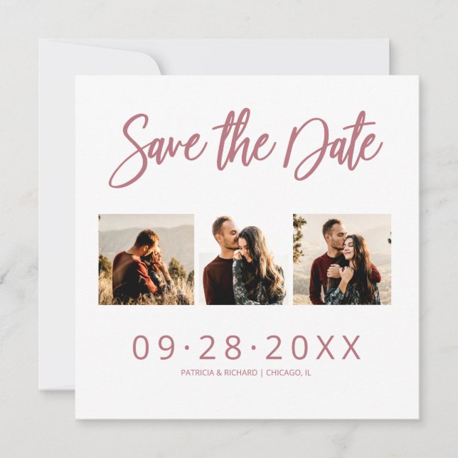 Wedding Save The Date 3 Photo Collage Invitation (Front)
