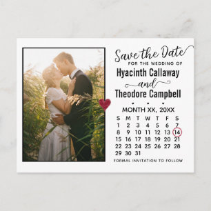 Wedding Save the Date Any Month Calendar + Photo Invitation Postcard