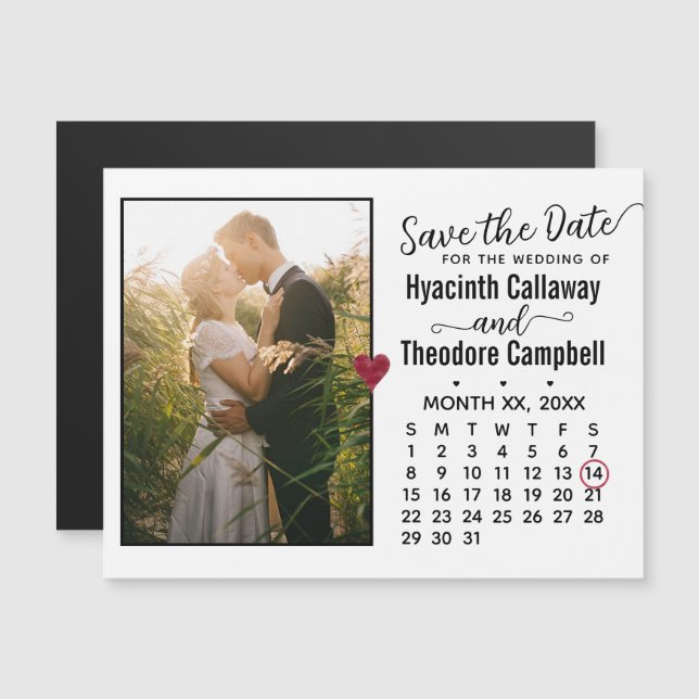 Wedding Save the Date Any Month Calendar + Photo Magnetic Invitation (Front/Back)