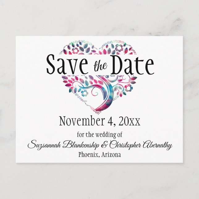 Wedding Save The Date Aqua Blue Tree Heart Custom  Announcement Postcard (Front)