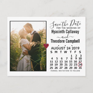 Wedding Save the Date August 2019 Calendar Photo Invitation Postcard