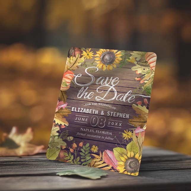 Wedding Save The Date Autumn Leaves Pumpkins Wood (Creator Uploaded)