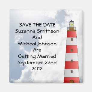 Wedding Save the Date Beach Clouds Lighthouse Magnet