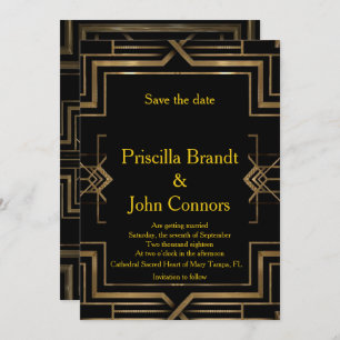Wedding Save the Date, black & gold, great-Gatsby Invitation