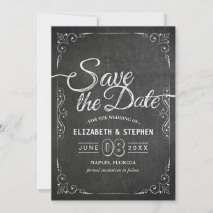 Wedding Save The Date Black Gold Script Chalkboard