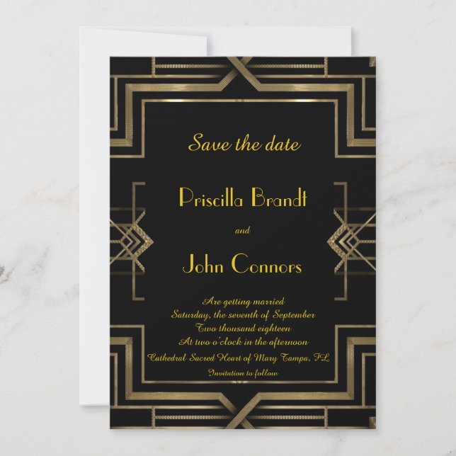 Wedding Save the Date,black,great-Gatsby,script Invitation (Front)