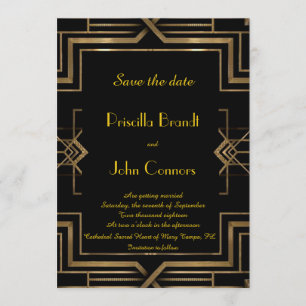 Wedding Save the Date,black,great-Gatsby,script Invitation