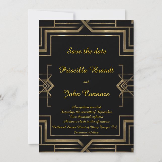 Wedding Save the Date,black,great-Gatsby,script Save The Date (Front)