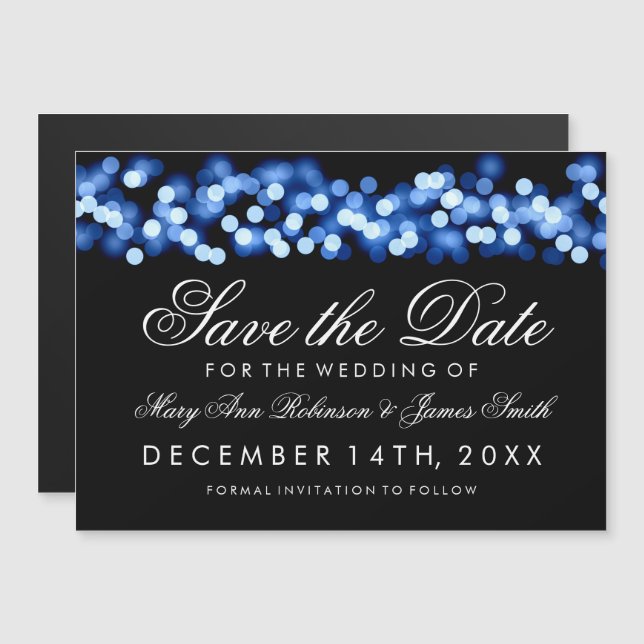 Wedding Save The Date Blue Hollywood Glam Magnetic Invitation (Front/Back)