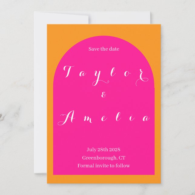 Wedding Save the Date Boho Arch Pink and Orange (Front)