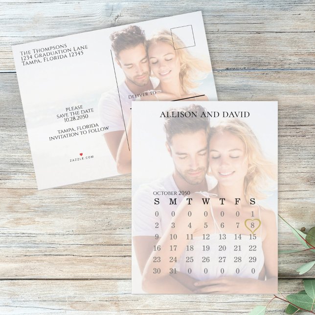Wedding Save the Date Calendar 6 Row Photo  Announcement Postcard (Creator Uploaded)