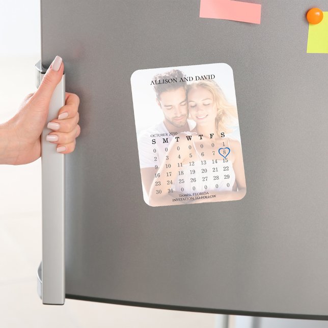 Wedding Save the Date Calendar Simple Photo Magnet (Wedding photo save the date calendar magnet)