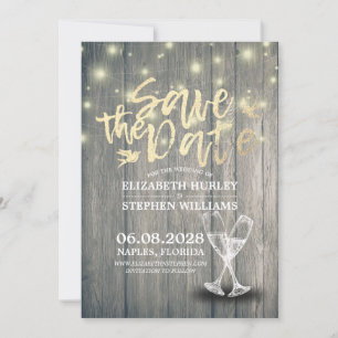 Wedding Save The Date Champagne Glasses Wood Light