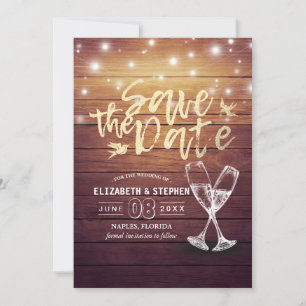 Wedding Save The Date Champagne Glasses Wood Light