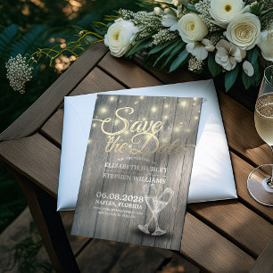 Wedding Save The Date Champagne Glasses Wood Light