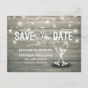 Wedding Save The Date Champagne Glasses Wood Light Announcement Postcard