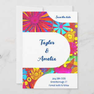 Wedding Save the Date Colourful Floral Invitation