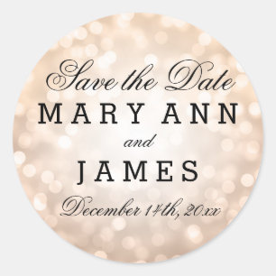 Wedding Save The Date Copper Glitter Lights Classic Round Sticker