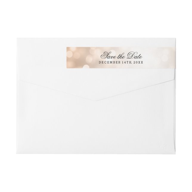 Wedding Save The Date Copper Glitter Lights Wrap Around Label (Back)