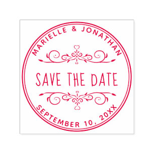 Wedding Save the Date Custom Heart Floral Self-inking Stamp