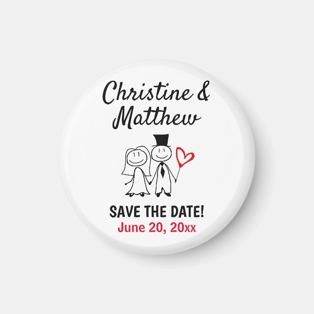 Wedding Save the Date Cute Cartoon Couple Magnet (Front)