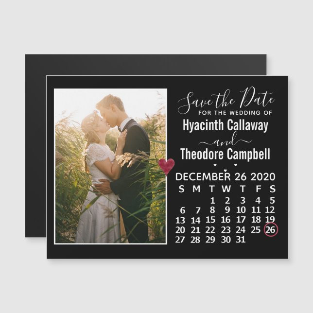 Wedding Save the Date December 2020 Calendar Photo Magnetic Invitation (Front/Back)