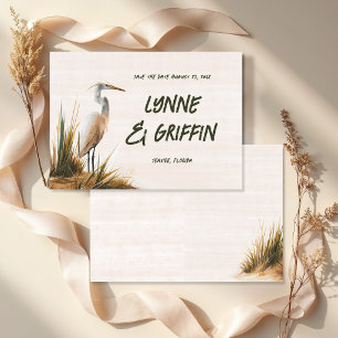 Wedding Save the Date Egret in Dunes