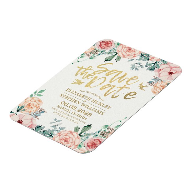 Wedding Save The Date Elegant Floral String Lights Magnet (Left Side)