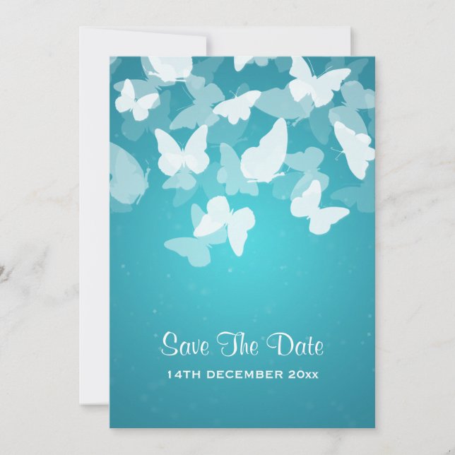 Wedding Save The Date Elusive Butterflies Blue (Front)