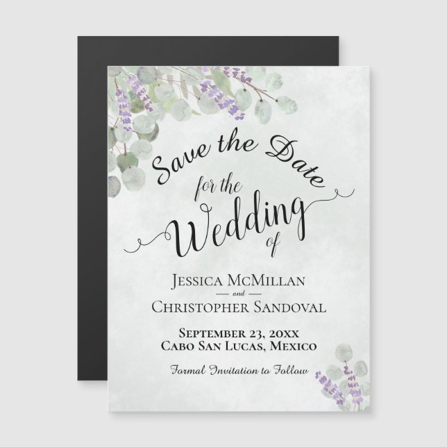 Wedding Save the Date Eucalyptus & Lavender Blue Magnetic Invitation (Front/Back)