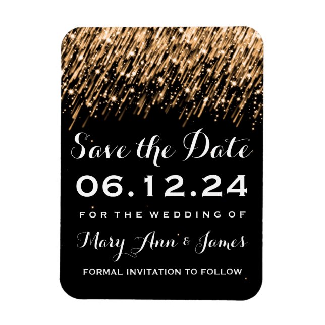 Wedding Save The Date Falling Stars Gold Magnet (Vertical)