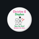 Wedding Save the Date Favour Cute Cartoon Couple Magnet<br><div class="desc">A cute,  fun magnet you can give to your family and friends to ask them to save the date for your wedding!  Personalise with your names and wedding date.</div>