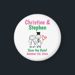 Wedding Save the Date Favour Cute Cartoon Couple Magnet<br><div class="desc">A cute,  fun magnet you can give to your family and friends to ask them to save the date for your wedding!  Personalise with your names and wedding date.</div>