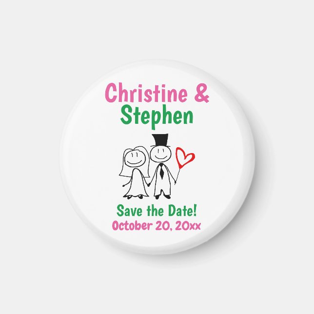 Wedding Save the Date Favour Cute Cartoon Couple Magnet (Front)