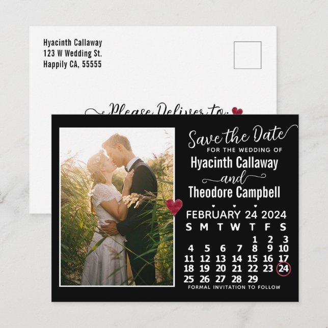 Wedding Save the Date February 2024 Calendar Photo Invitation Postcard (Front/Back)