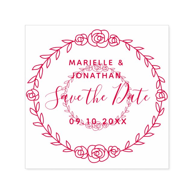 Wedding Save the Date Floral Rose Vine Circular Self-inking Stamp (Design)