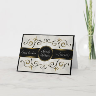 Wedding Save the Date Gold Black Elegant Burst Announcement