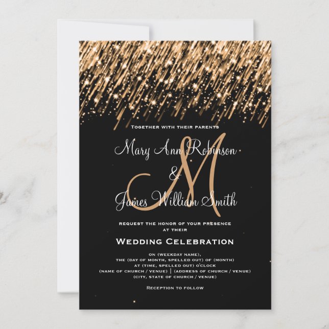 Wedding "Save the Date" Gold Falling Stars Invitation (Front)