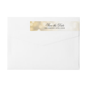Wedding Save The Date Gold Glitter Lights Wrap Around Label