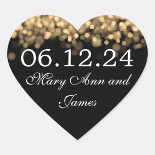 Wedding Save The Date Gold Lights Heart Sticker