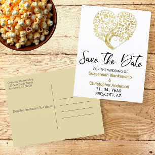 Wedding Save The Date Gold Tree Heart Announcement Postcard